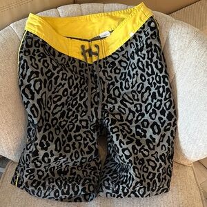 Hurley Yellow and Black Leopard Print Board Shorts